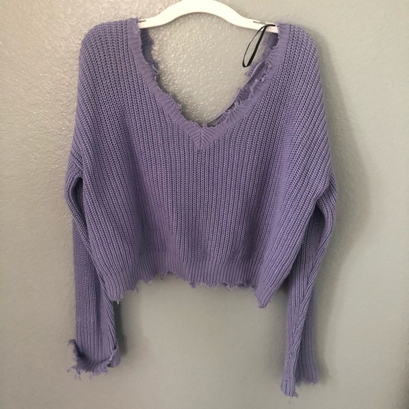 Lilac off the shoulder cropped sweater - Picture 5 of 7